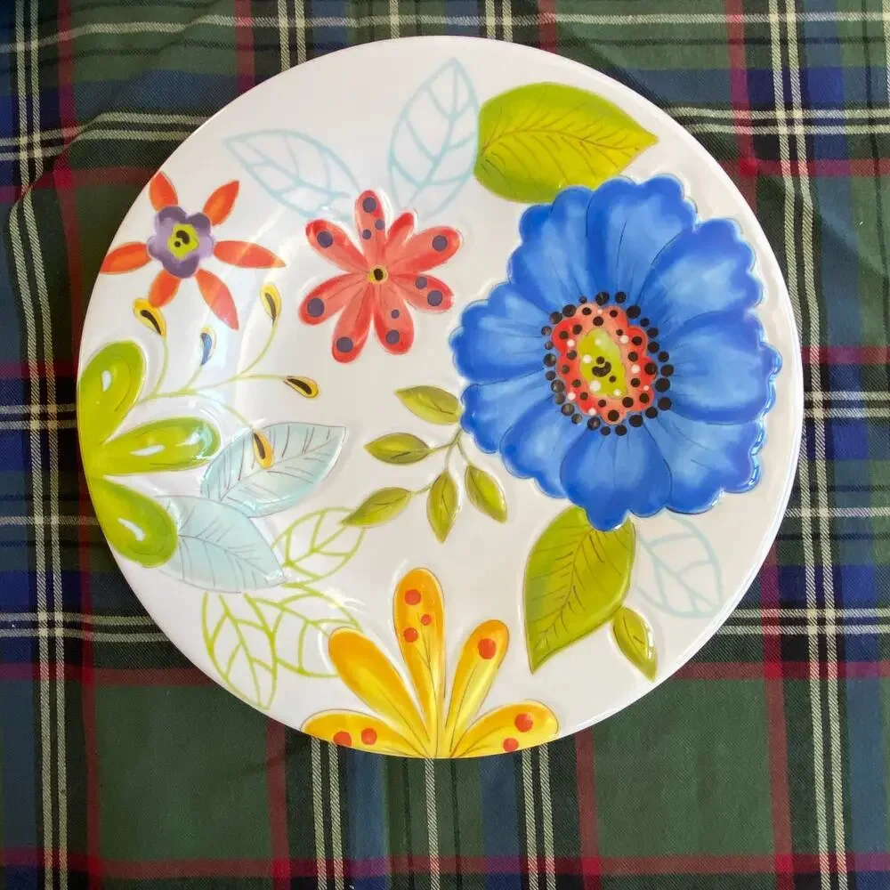 California Studios Melamine Set of 4 Unique Floral Patterns‎ 8-3/4” Lunch Plates